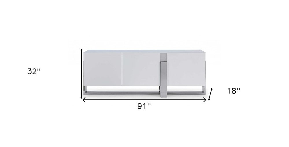 91" White Glass Frame Console Table