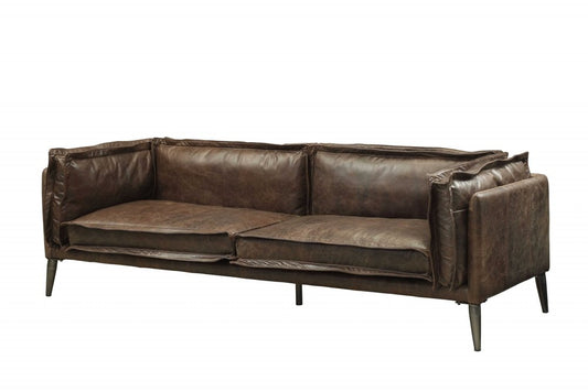 HomeRoots 94" Chocolate Top Grain Leather Sofa With Dark Brown Legs