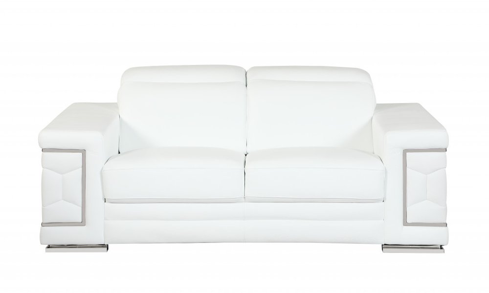 Two Piece Indoor White Italian Leather Five Person Seating Set