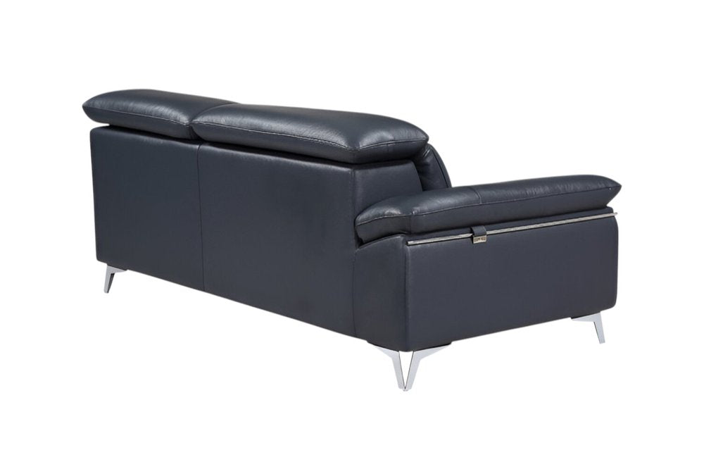 Navy Blue Italian Leather L Shaped Two Piece Sofa and Chaise Sectional