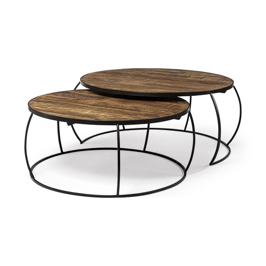 HomeRoots Black and Black Wood and Metal Round Nested Coffee Tables