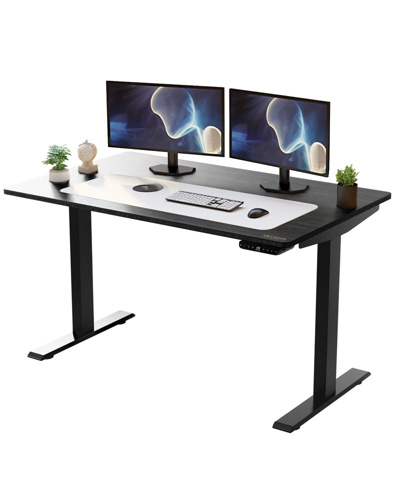 HomeRoots Black on Black 52" Bamboo Dual Motor Electric Office Adjustable Computer Desk