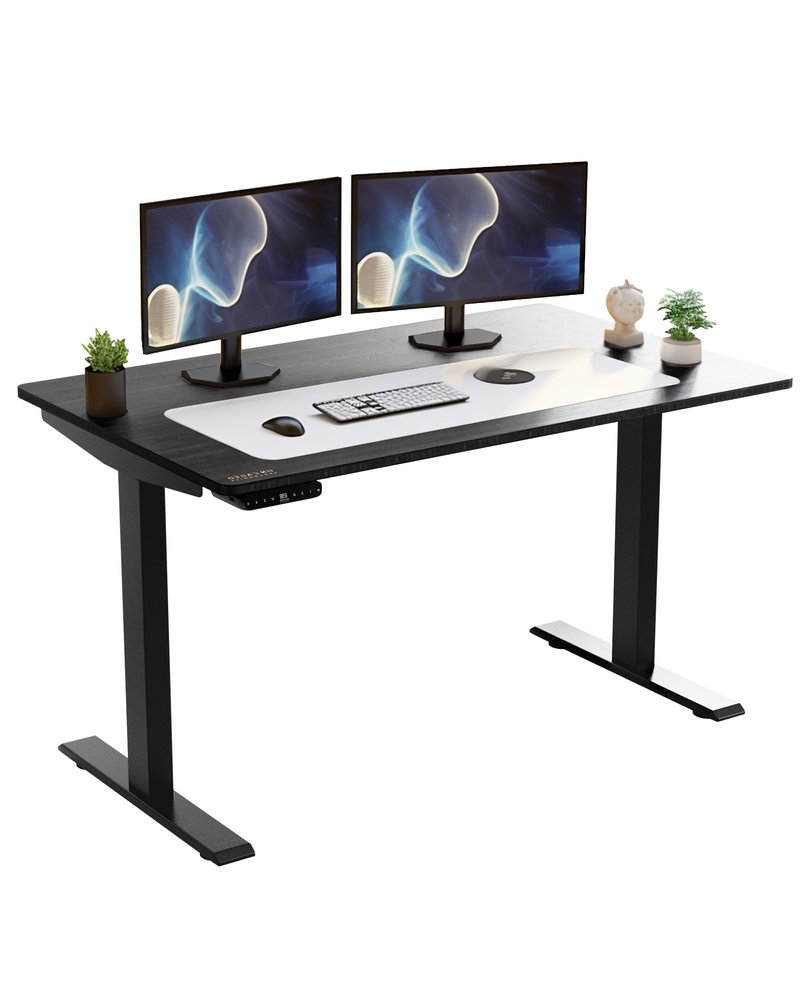 HomeRoots Black on Black 52" Bamboo Dual Motor Electric Office Adjustable Computer Desk