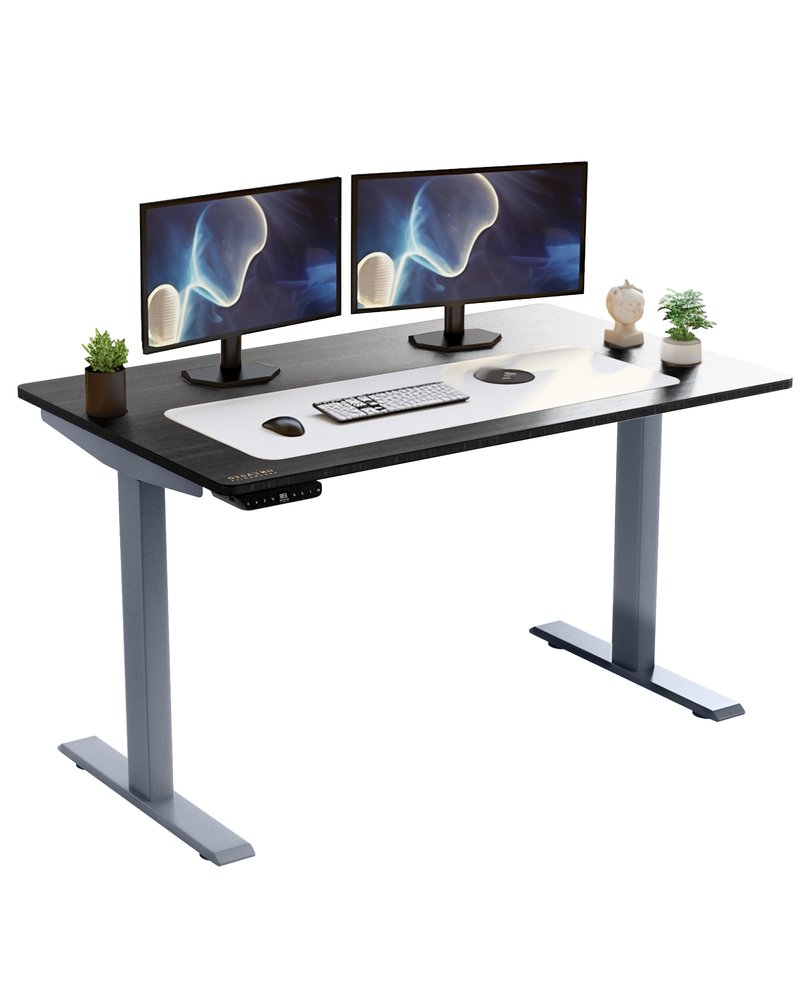 HomeRoots Gray and Black 52" Bamboo Dual Motor Electric Office Adjustable Computer Desk