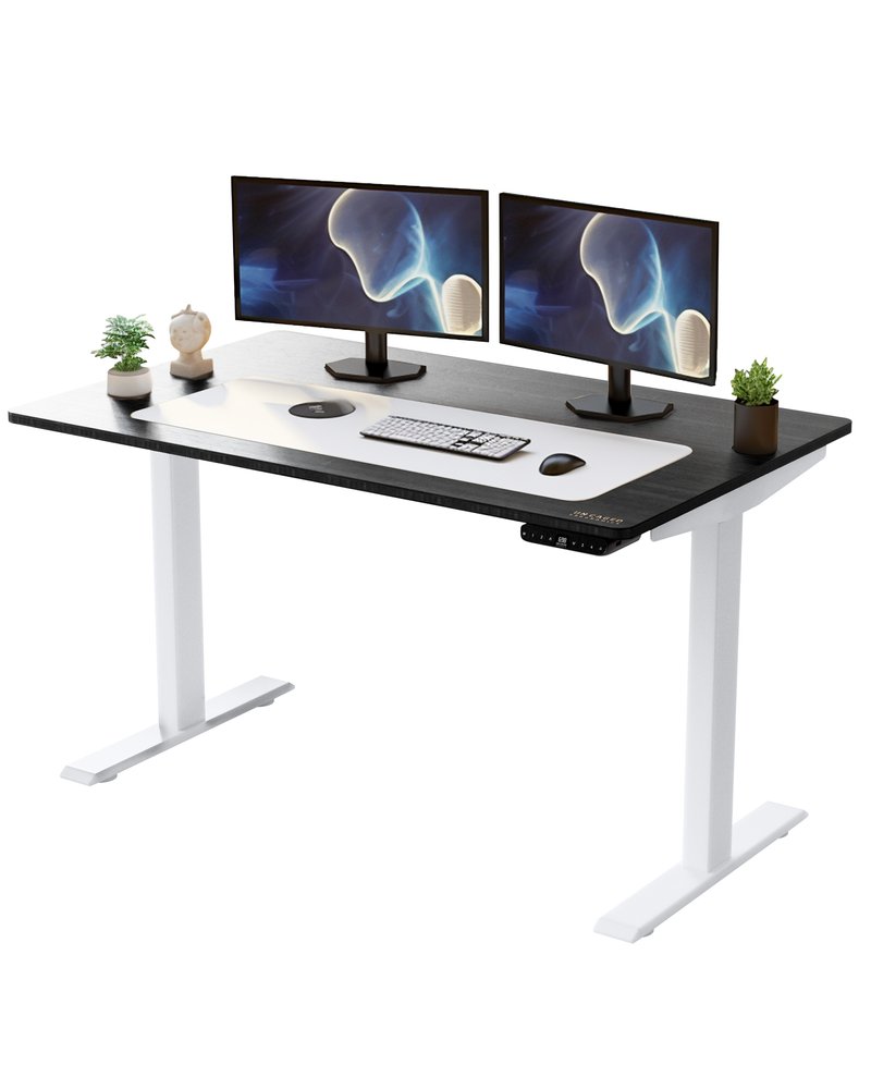 HomeRoots White and Black 52" Bamboo Dual Motor Electric Office Adjustable Computer Desk
