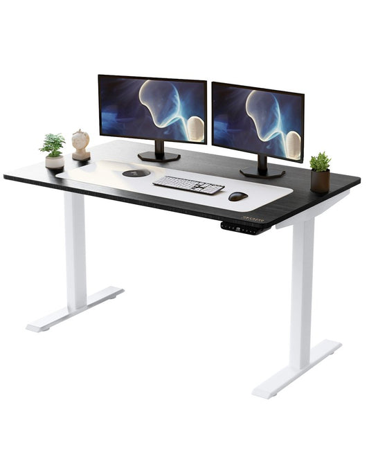 HomeRoots White and Black 52" Bamboo Dual Motor Electric Office Adjustable Computer Desk