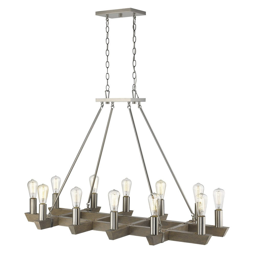 HomeRoots Silver Kitchen Island Twelve Light Metal Dimmable Chandelier