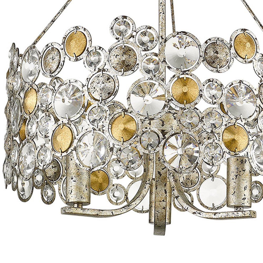 HomeRoots Silver Three Light Metal and Crystals Dimmable Chandelier With Silver Shades