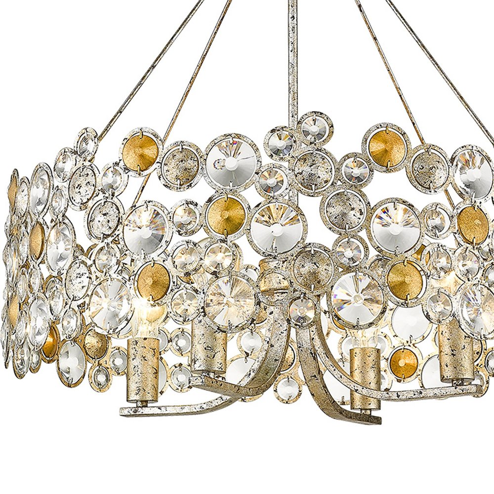 HomeRoots Silver Shaded Four Light Metal and Crystals Dimmable Chandelier With Silver Shades