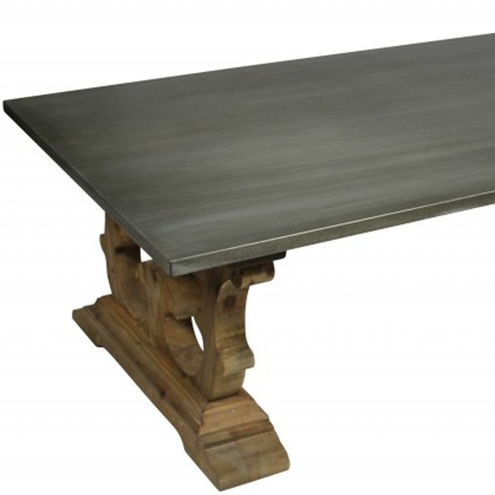 HomeRoots " Gray and Brown Zinc and Solid Wood Pedestal Coffee Table