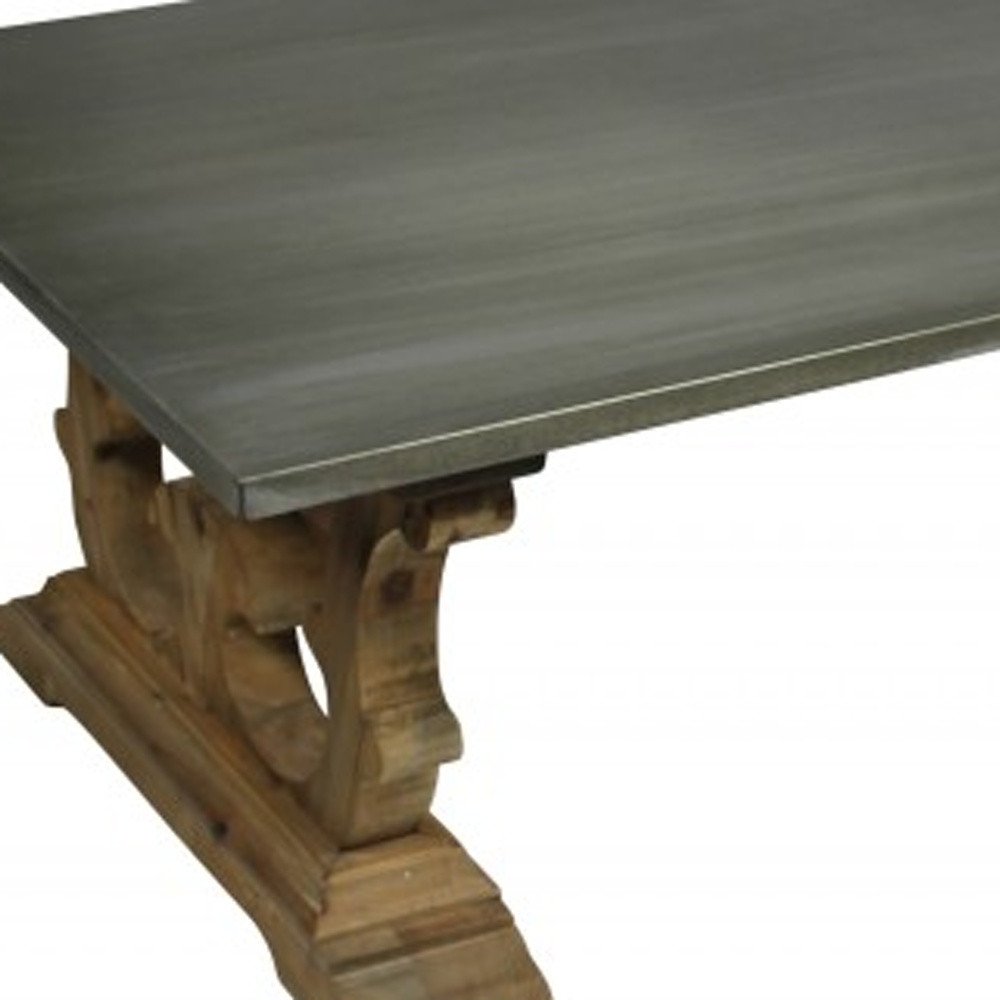 HomeRoots " Gray and Brown Zinc and Solid Wood Pedestal Coffee Table