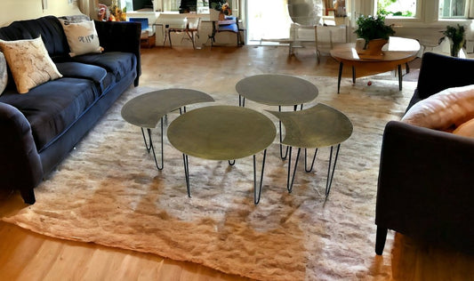 HomeRoots Set of Four Brass Aluminum and Metal Free Form Frame Bunching Coffee Tables