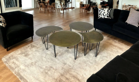 HomeRoots Set of Four Brass Aluminum and Metal Free Form Frame Bunching Coffee Tables