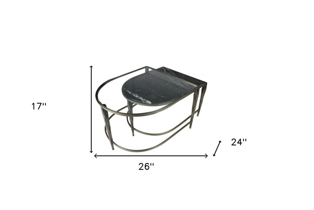 HomeRoots Set of Two Clear and Gold Glass and Iron Oval Frame Nested Coffee Tables