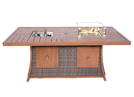 HomeRoots Brown Wicker Outdoor Gas Fire Pit Table with Ice Bucket