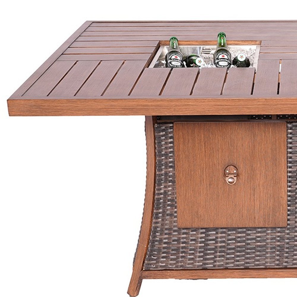 HomeRoots Brown Wicker Outdoor Gas Fire Pit Table with Ice Bucket