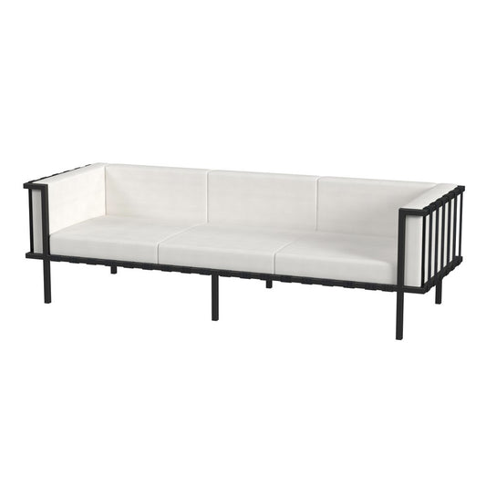 77" Black Iron and Cushions Patio Sofa