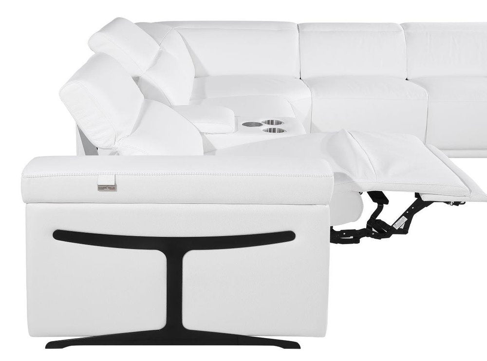White Italian Leather Modular L Shaped Seven Piece Corner Sectional With Console