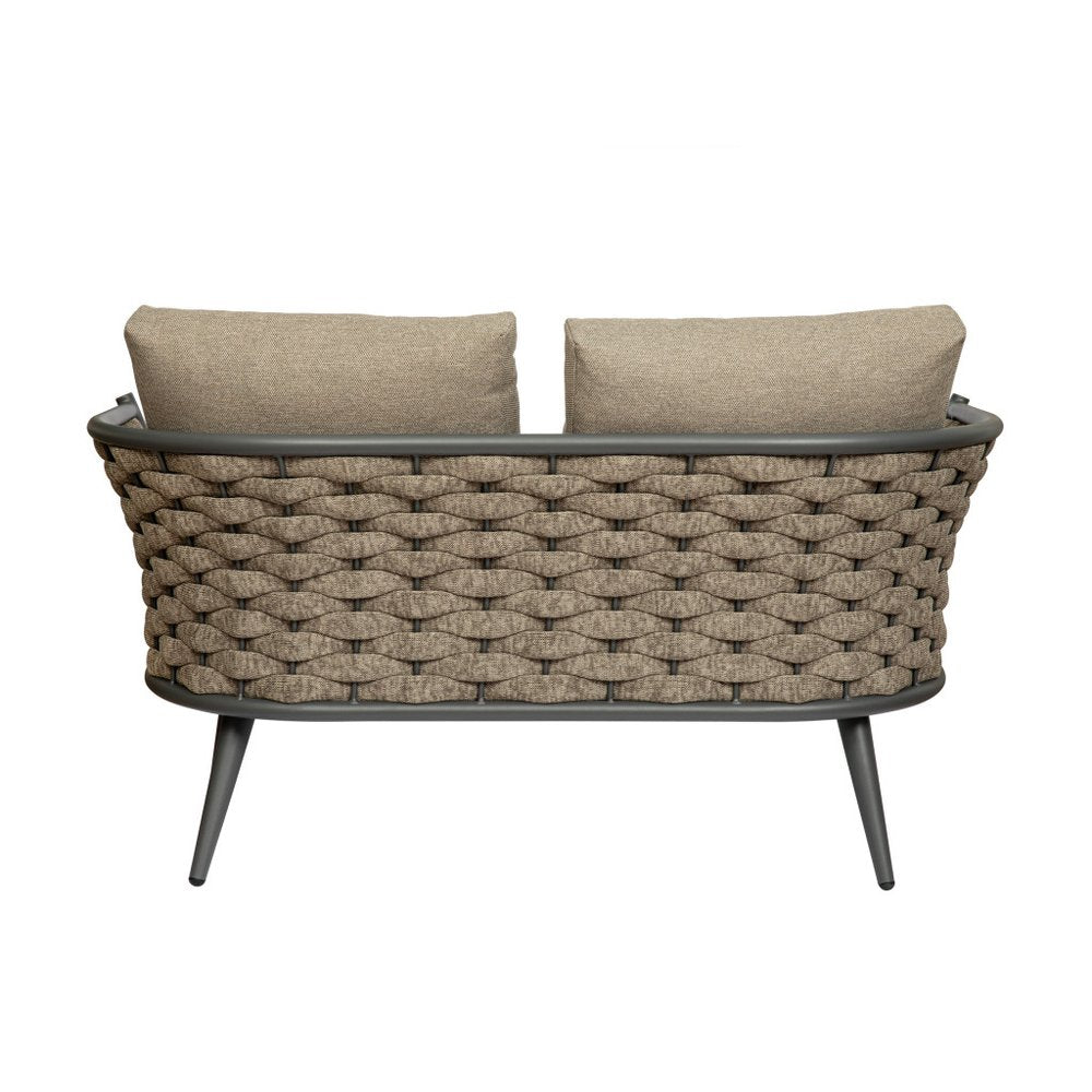56" Dark Gray Aluminum Outdoor Love Seat with Taupe Cushions