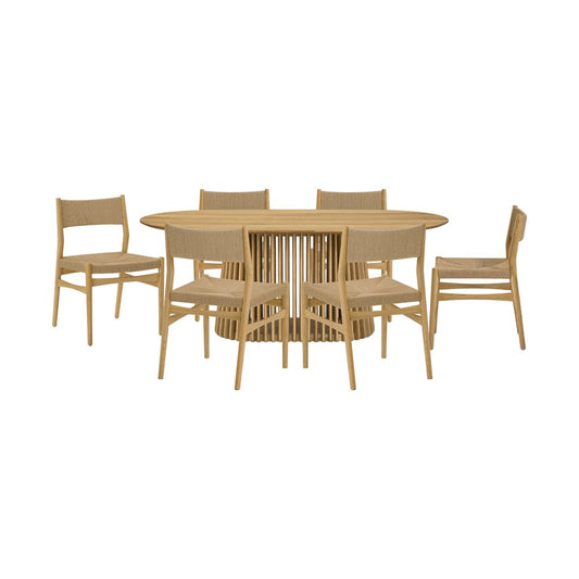 HomeRoots Seven Piece Oak Oval Dining Set with Six Chairs