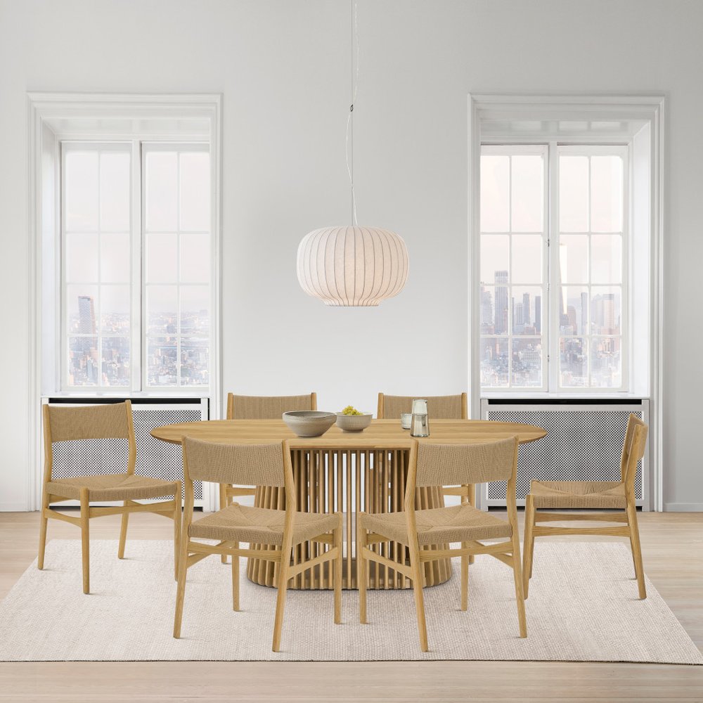 HomeRoots Seven Piece Oak Oval Dining Set with Six Chairs