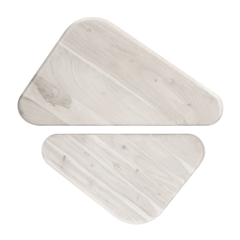 Set of Two Natural Solid Wood Triangle Pedestal Nested Coffee Tables