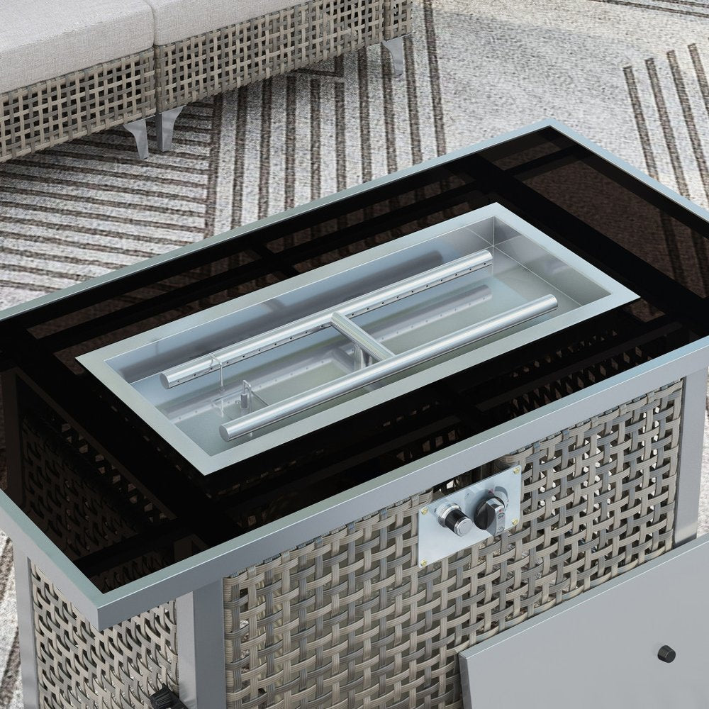 60000 BTU 45" Gray And Black Steel And Wicker Propane Fire Pit Table With Cover